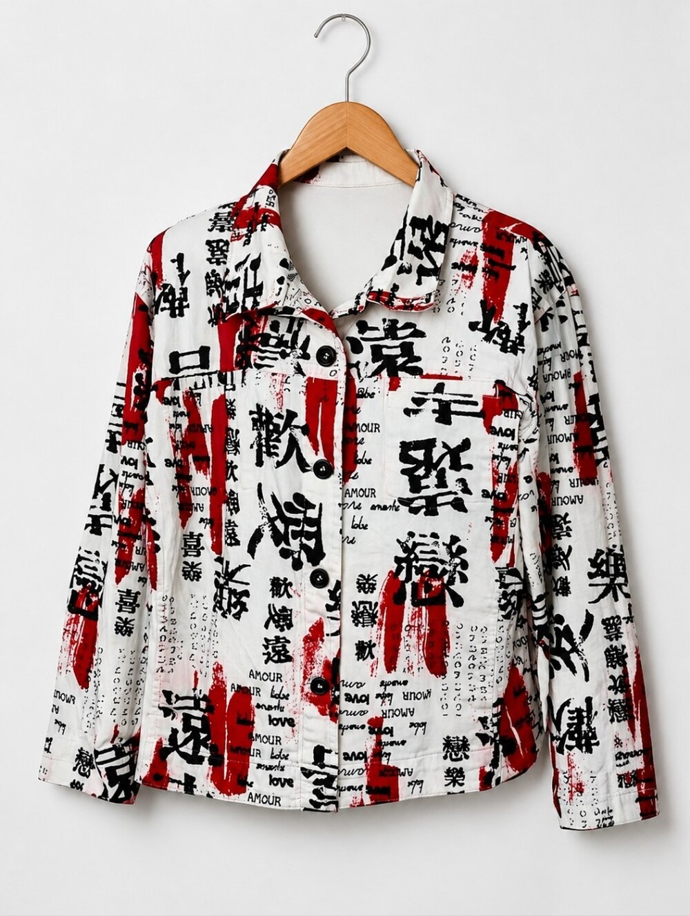 CHICO'S Vintage 1990s Design Kanji Asian Print Button-Up Jacket. - Picture 3 of 5